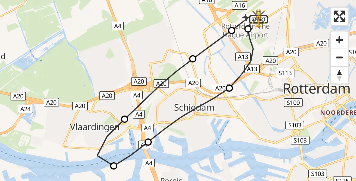 Vluchtroute Traumahelikopter Rotterdam The Hague Airport - Rotterdam The Hague Airport, 17 juli 2026, 13:36