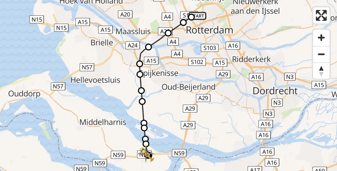 Vluchtroute Traumahelikopter Rotterdam The Hague Airport - Ooltgensplaat, 17 juli 2026, 14:41