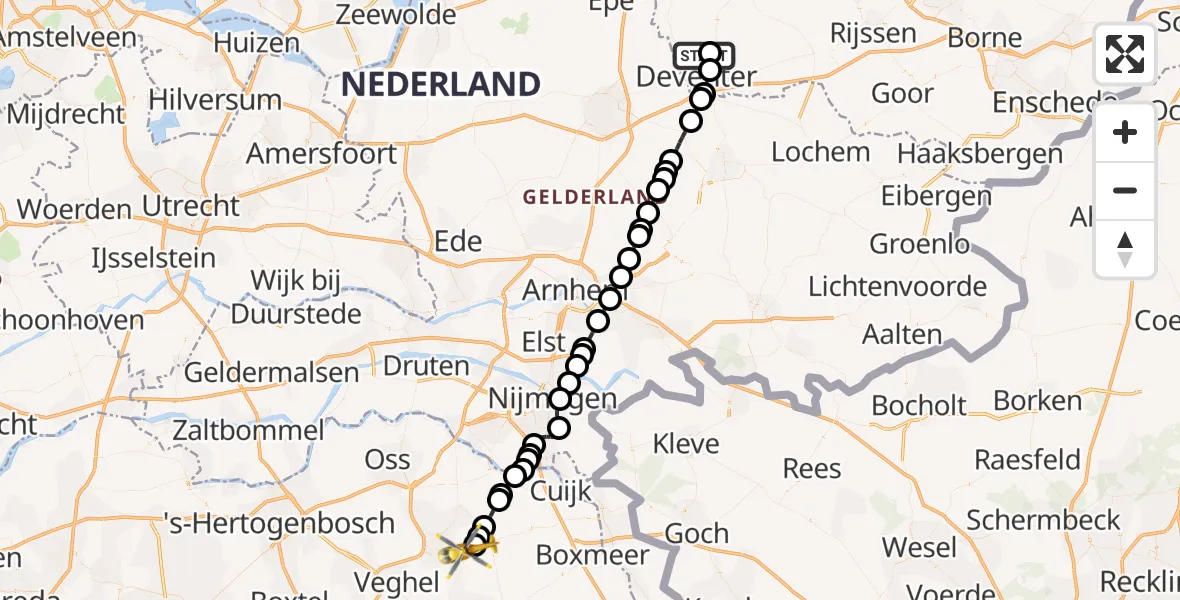 Vluchtroute Traumahelikopter Diepenveen - Vliegbasis Volkel, 17 juli 2026, 14:55