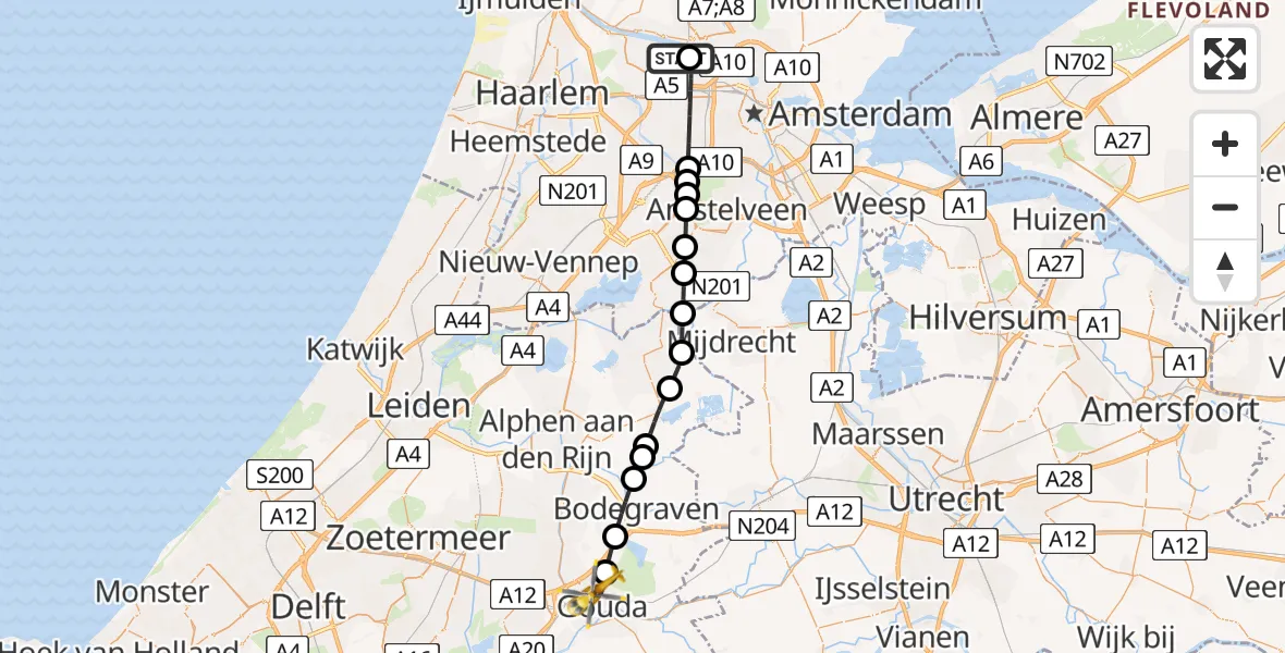 Vluchtroute Traumahelikopter Amsterdam Heliport - Gouda, 17 juli 2026, 15:41