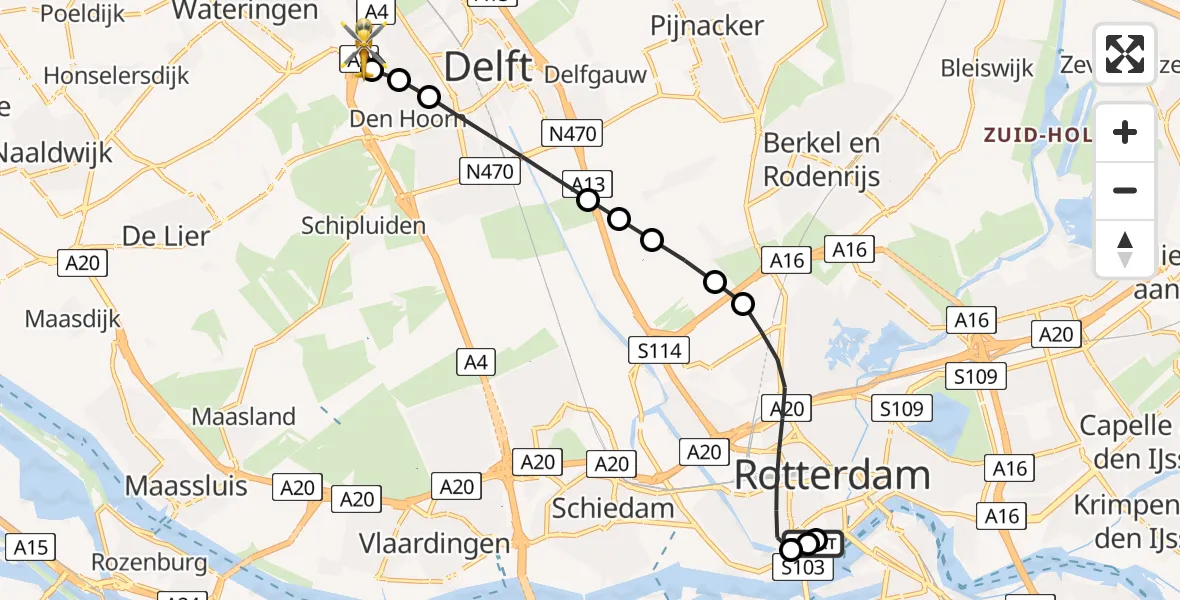 Vluchtroute Traumahelikopter Leids Universitair Medisch Centrum (LUMC) - Den Hoorn, 17 juli 2026, 16:11