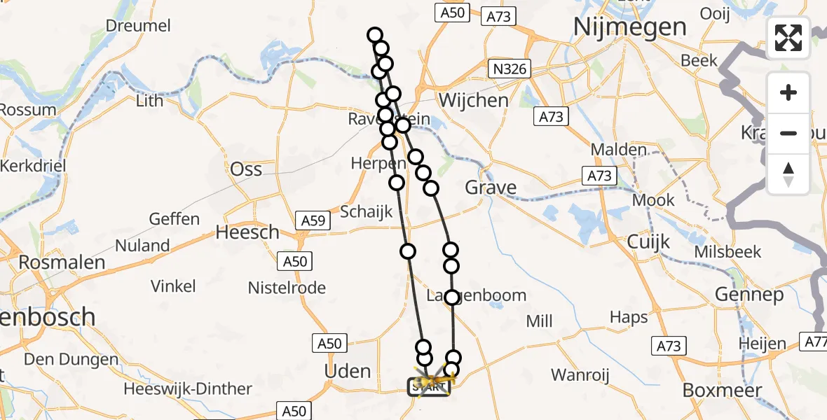 Vluchtroute Traumahelikopter Vliegbasis Volkel - Vliegbasis Volkel, 17 juli 2026, 16:13