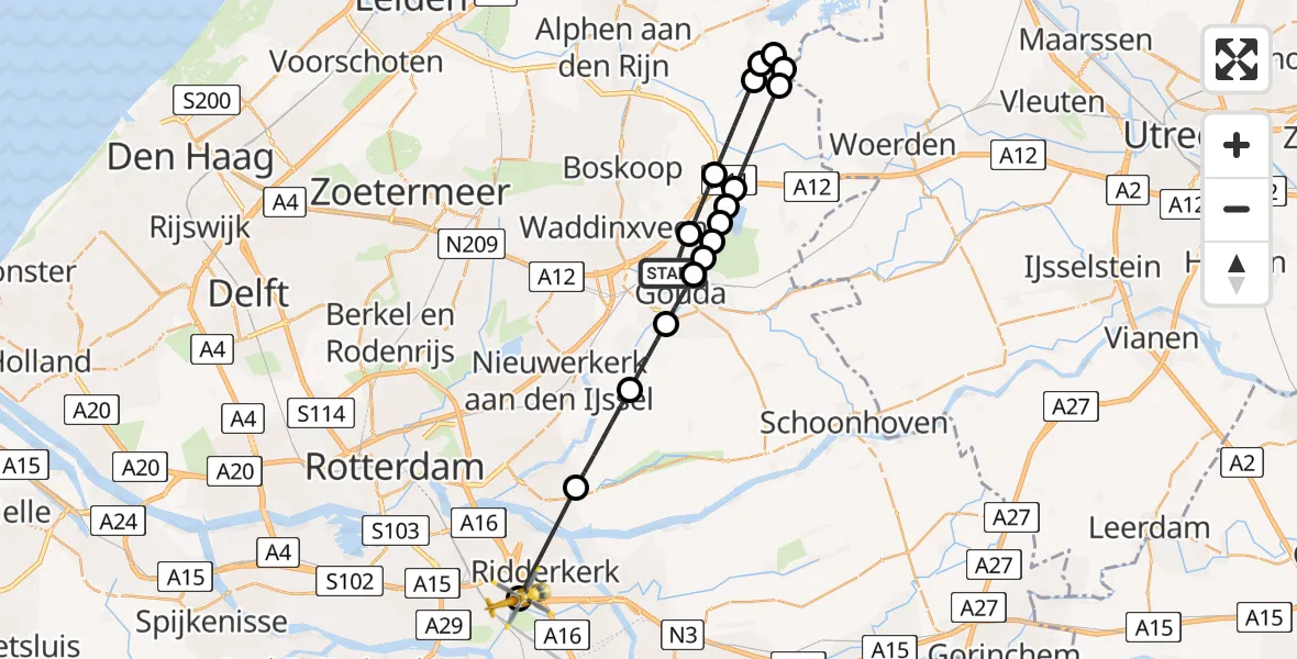 Vluchtroute Traumahelikopter Gouda - Ridderkerk, 17 juli 2026, 16:19