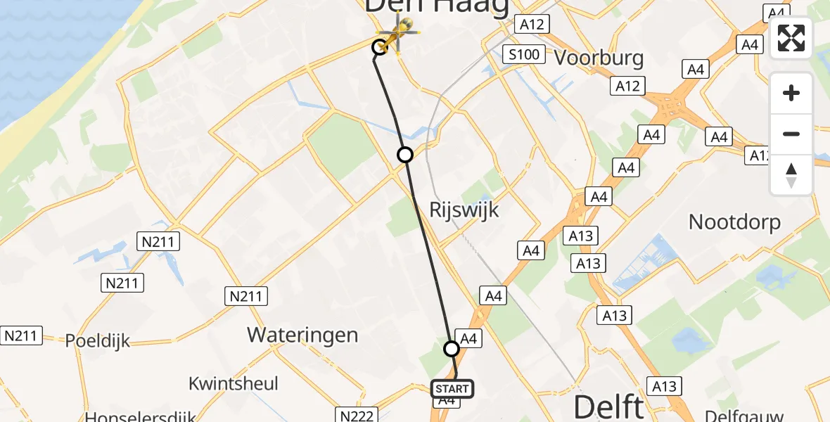 Vluchtroute Traumahelikopter Den Hoorn - HMC Westeinde Heliport, 17 juli 2026, 16:48