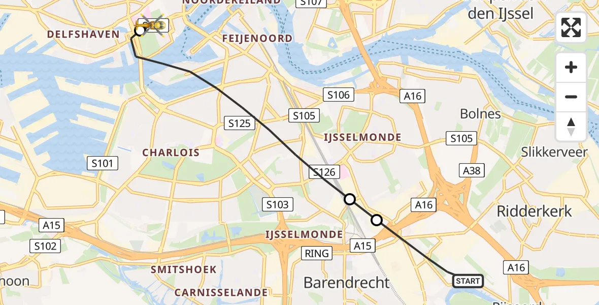 Vluchtroute Traumahelikopter Ridderkerk - Erasmus MC, 17 juli 2026, 16:54