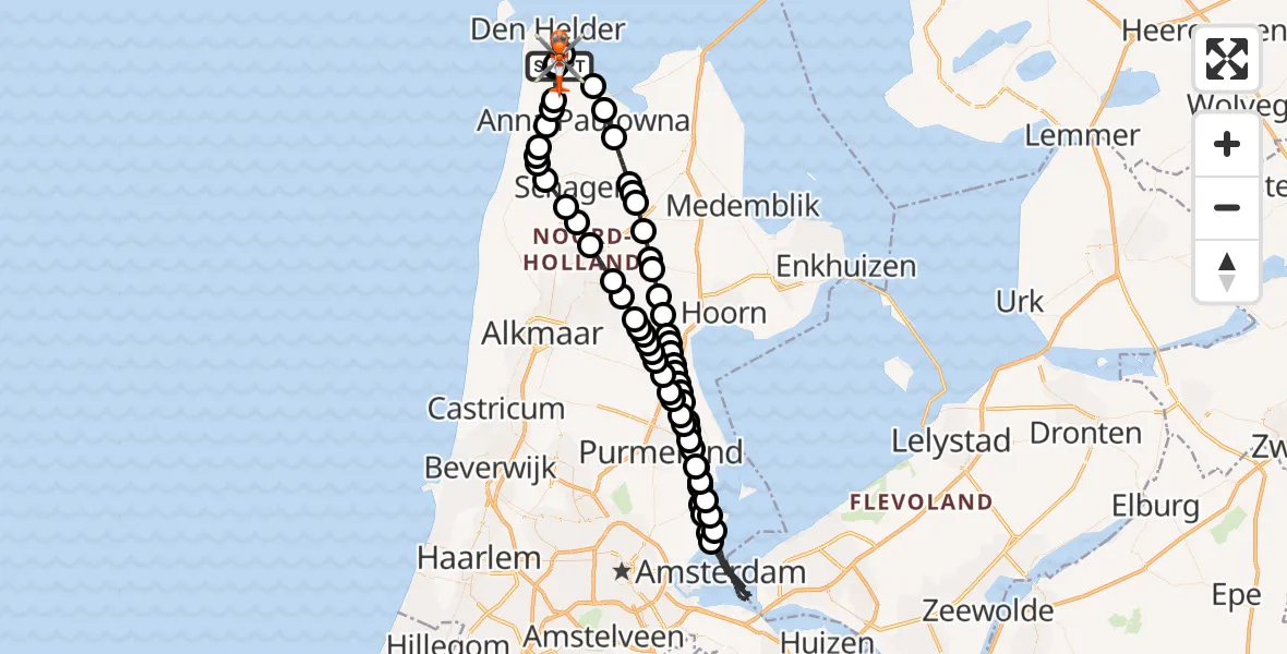 Vluchtroute Kustwachthelikopter Militair vliegveld De Kooy / Den Helder Airport - Militair vliegveld De Kooy / Den Helder Airport, 17 juli 2026, 16:54