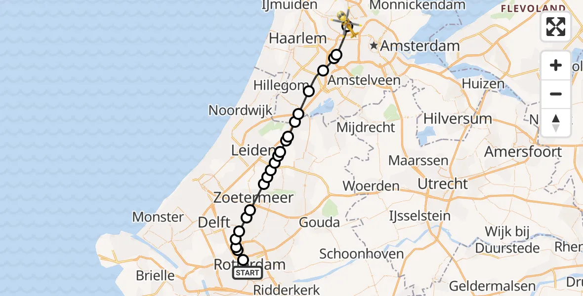 Vluchtroute Traumahelikopter Erasmus MC - Amsterdam Heliport, 17 juli 2026, 17:19