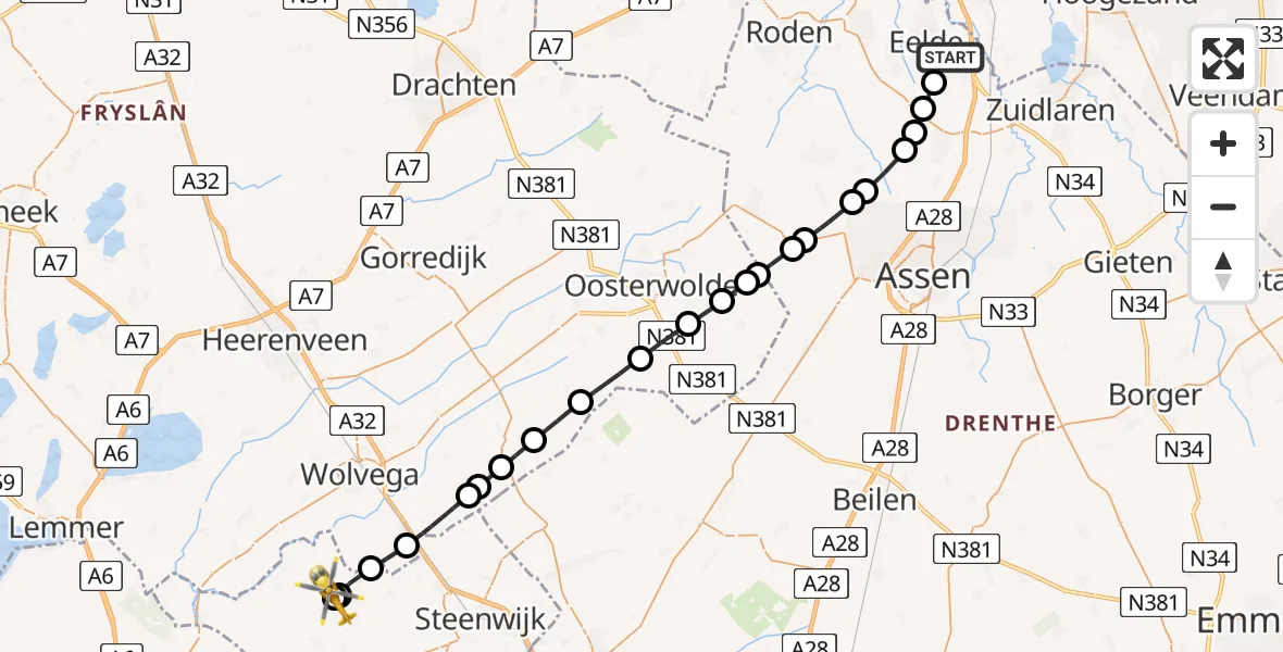 Vluchtroute Traumahelikopter Groningen Airport Eelde - IJsselham, 17 juli 2026, 18:01