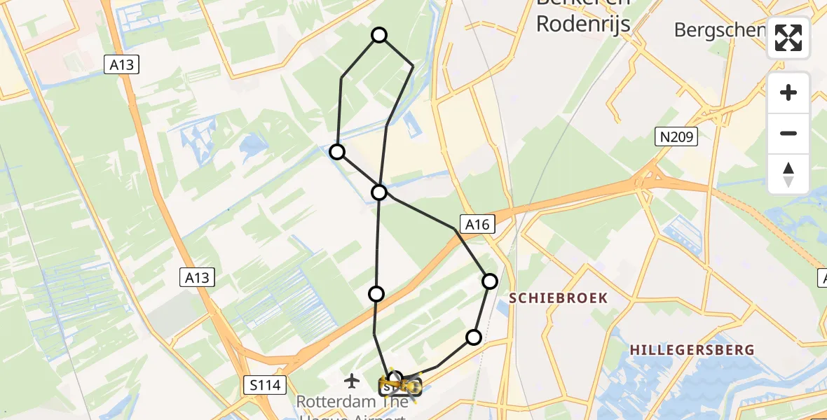 Vluchtroute Traumahelikopter Rotterdam The Hague Airport - Rotterdam The Hague Airport, 17 juli 2026, 19:50