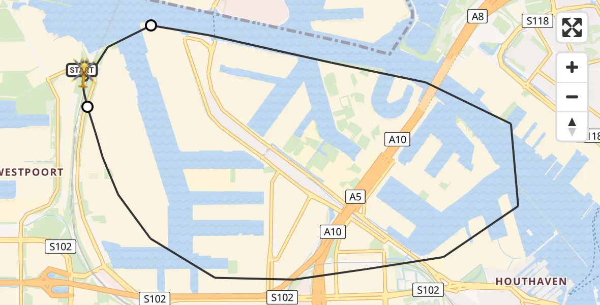Vluchtroute Traumahelikopter Amsterdam Heliport - Amsterdam Heliport, 17 juli 2026, 20:53