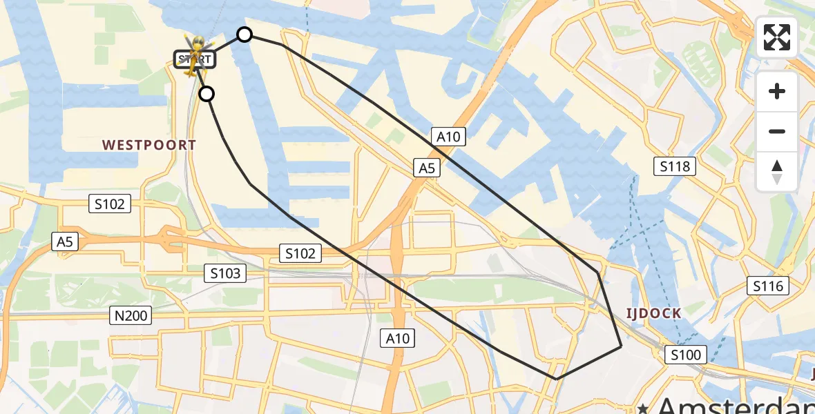 Vluchtroute Traumahelikopter Amsterdam Heliport - Amsterdam Heliport, 17 juli 2026, 21:00