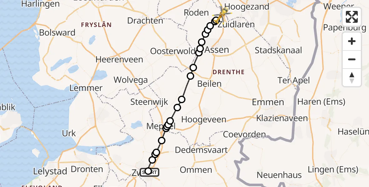 Vluchtroute Traumahelikopter Isala Hospital Zwolle Heliport - Groningen Airport Eelde, 18 juli 2026, 00:51