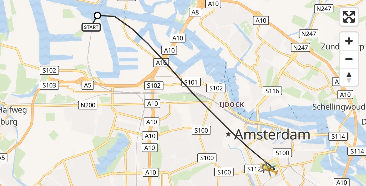 Vluchtroute Traumahelikopter Amsterdam Heliport - Amsterdam, 18 juli 2026, 06:22