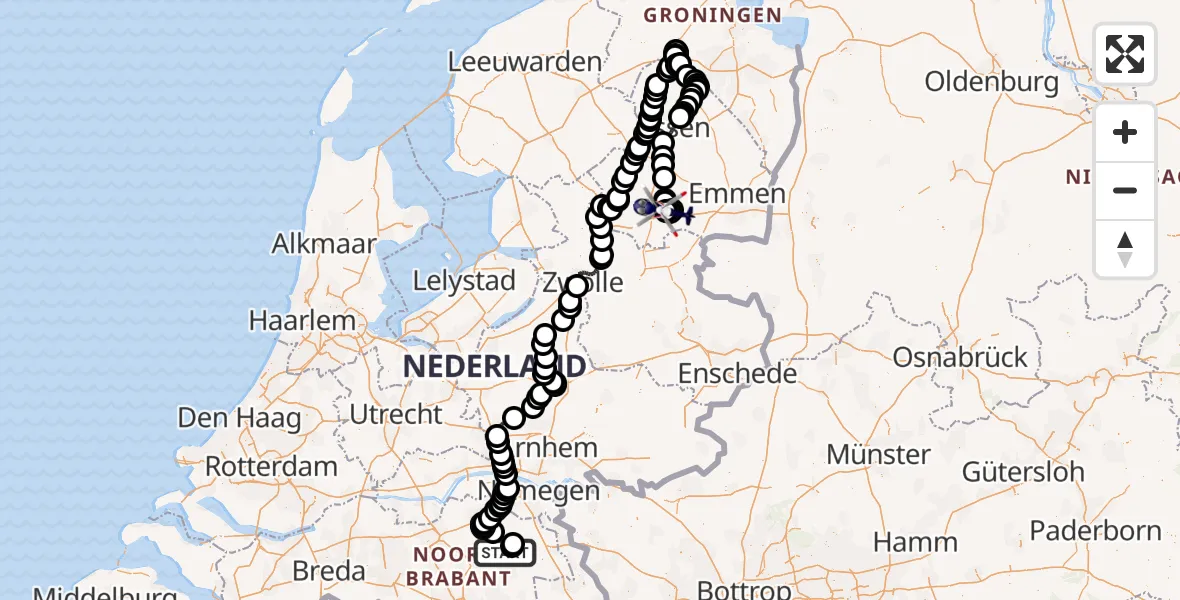 Vluchtroute Politiehelikopter Vliegbasis Volkel - Vliegveld Hoogeveen, 18 juli 2026, 07:48