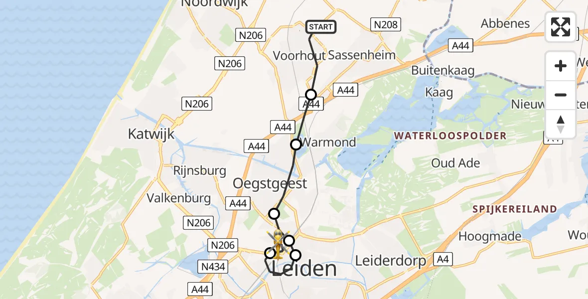 Vluchtroute Traumahelikopter Voorhout - Leiden University Medical Center Heliport, 18 juli 2026, 08:19