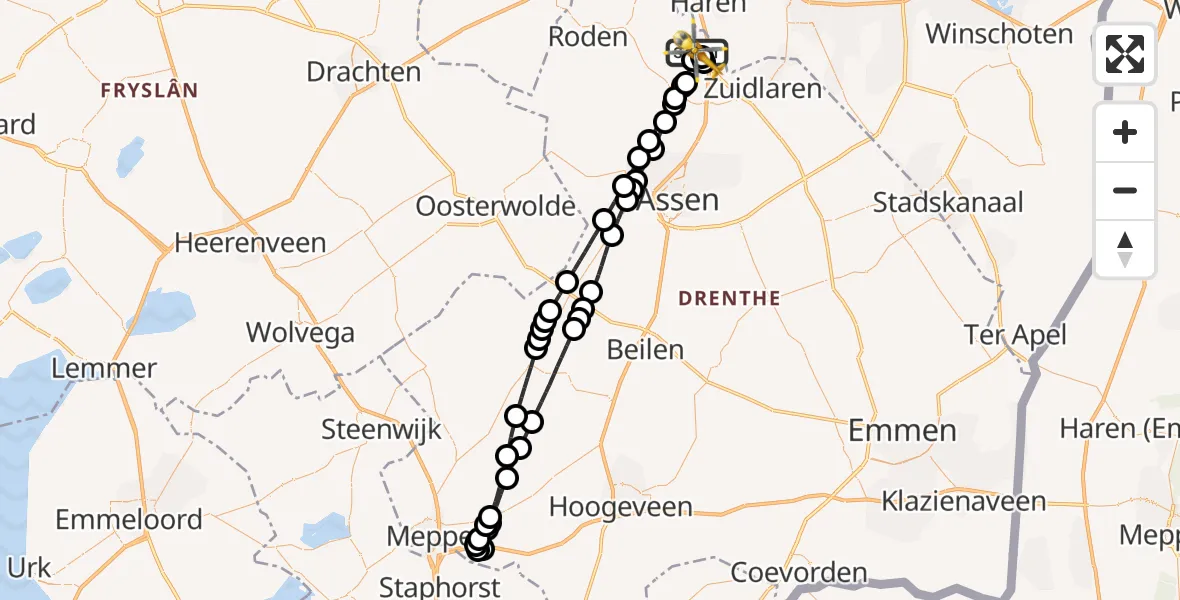 Vluchtroute Traumahelikopter Groningen Airport Eelde - Groningen Airport Eelde, 18 juli 2026, 08:55