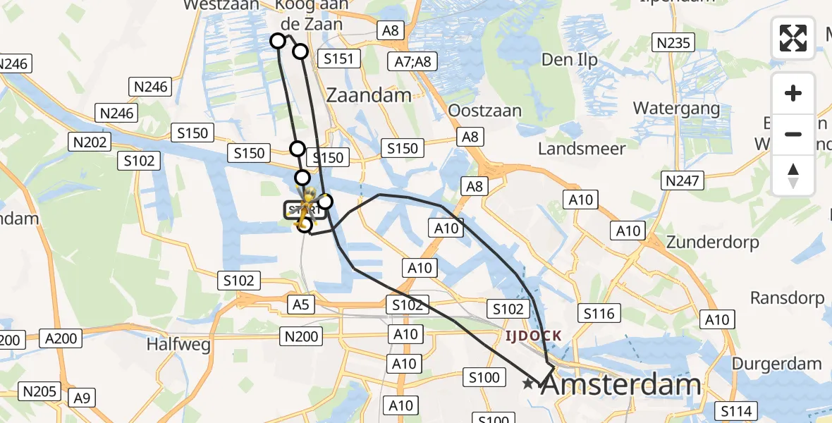 Vluchtroute Traumahelikopter Amsterdam Heliport - Amsterdam Heliport, 18 juli 2026, 09:22