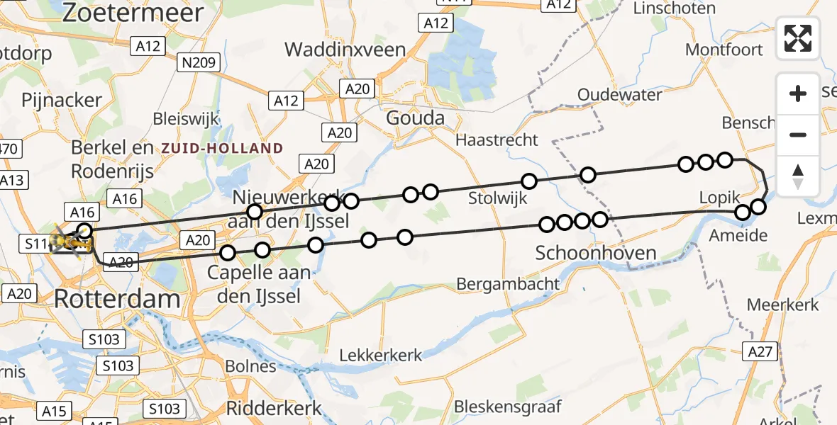Vluchtroute Traumahelikopter Rotterdam The Hague Airport - Rotterdam The Hague Airport, 18 juli 2026, 10:26