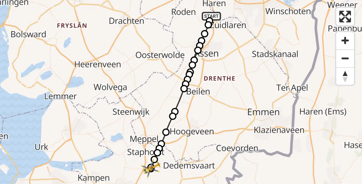 Vluchtroute Traumahelikopter Groningen Airport Eelde - Punthorst, 18 juli 2026, 10:54