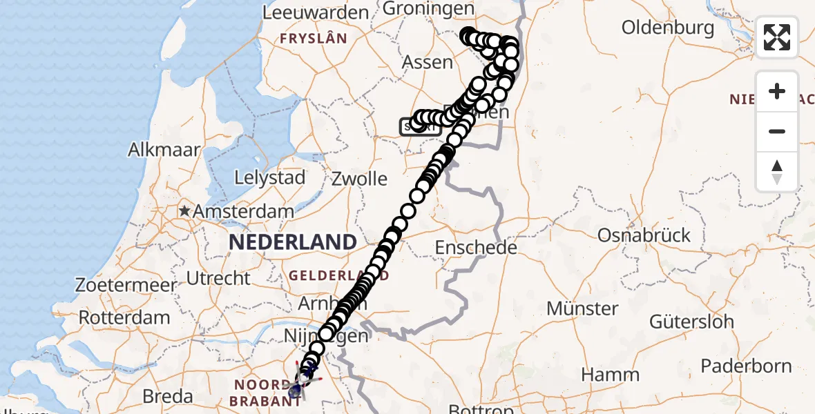 Vluchtroute Politiehelikopter Vliegveld Hoogeveen - Vliegbasis Volkel, 18 juli 2026, 11:21