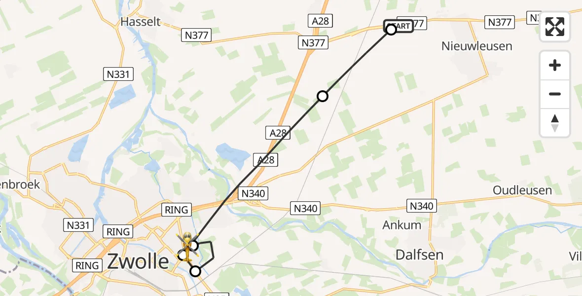Vluchtroute Traumahelikopter Punthorst - Isala Hospital Zwolle Heliport, 18 juli 2026, 11:45