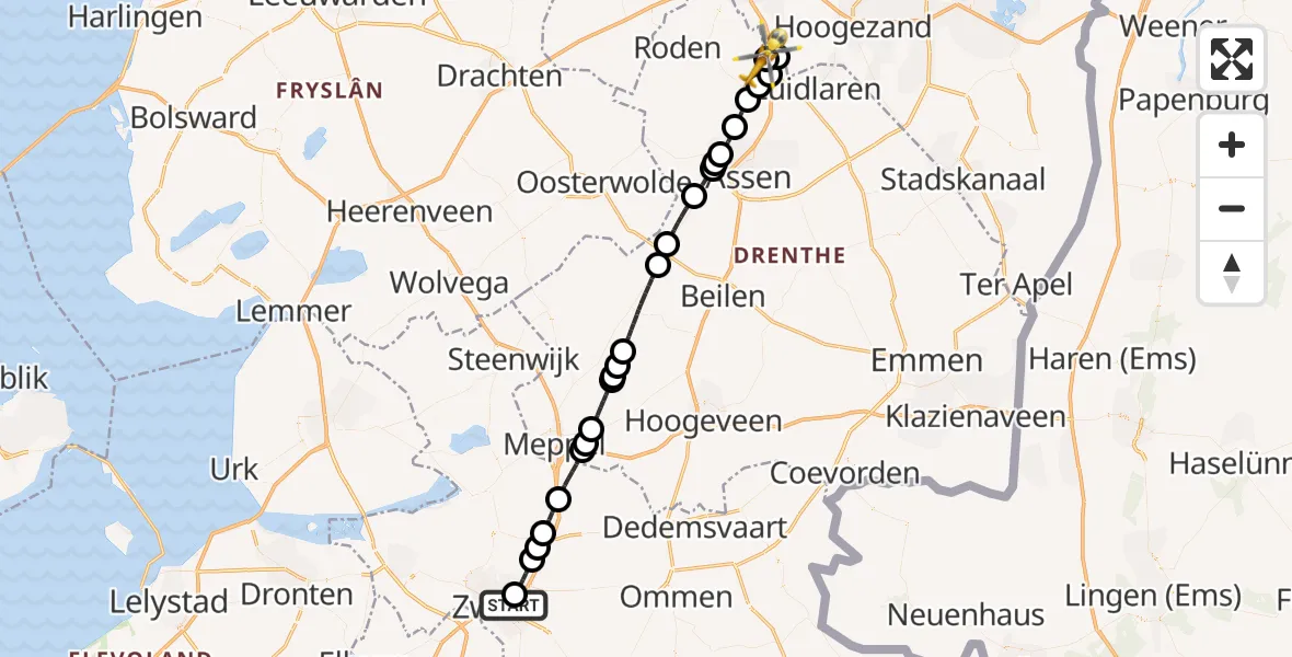Vluchtroute Traumahelikopter Isala Hospital Zwolle Heliport - Groningen Airport Eelde, 18 juli 2026, 12:06