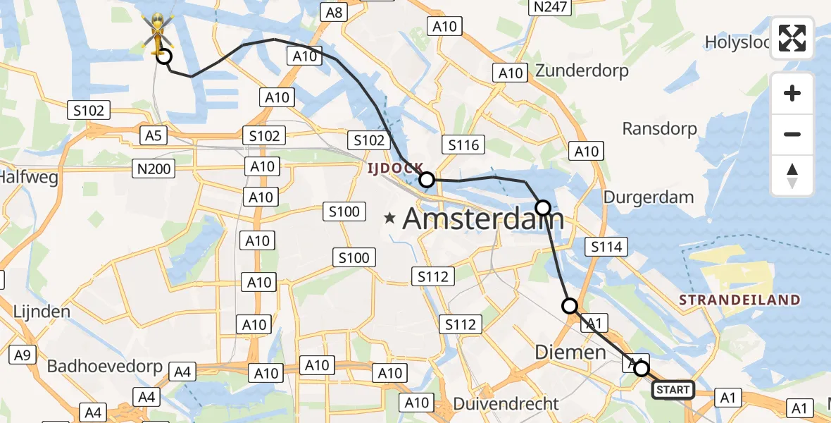 Vluchtroute Traumahelikopter Boels Verhuur Diemen Helipad - Amsterdam Heliport, 18 juli 2026, 12:16