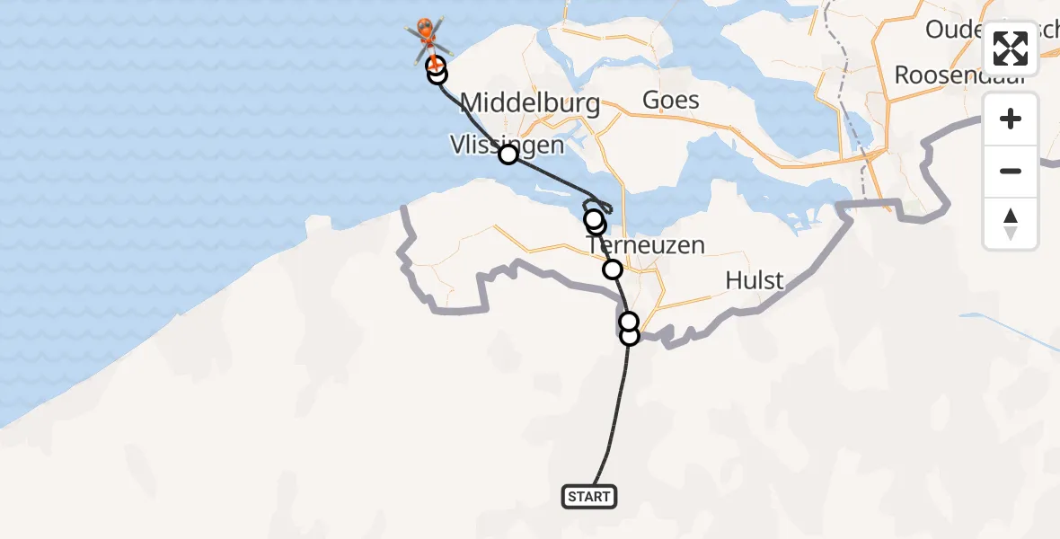 Vluchtroute Kustwachthelikopter Ghent/Industry Zone Heliport - Noordzee, 18 juli 2026, 12:24