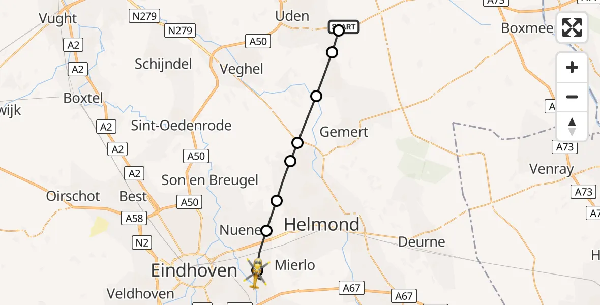 Vluchtroute Traumahelikopter Vliegbasis Volkel - Geldrop, 18 juli 2026, 12:40