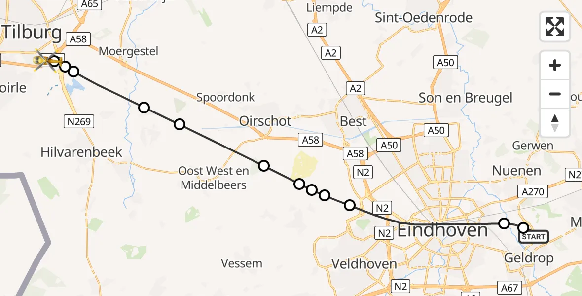 Vluchtroute Traumahelikopter Geldrop - St. Elisabeth Hospital Heliport, 18 juli 2026, 13:15