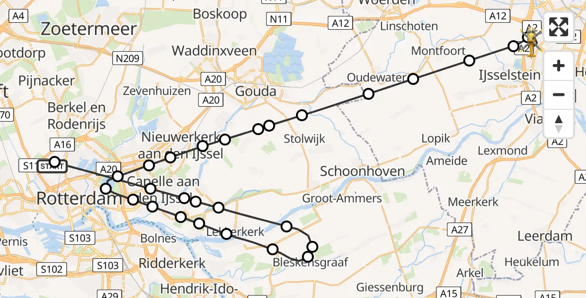 Vluchtroute Traumahelikopter Rotterdam The Hague Airport - Nieuwegein, 18 juli 2026, 13:15