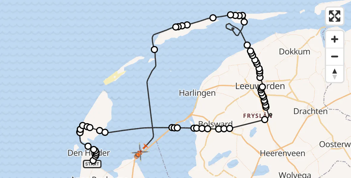 Vluchtroute Kustwachthelikopter Militair vliegveld De Kooy / Den Helder Airport - Waddenzee, 18 juli 2026, 13:16