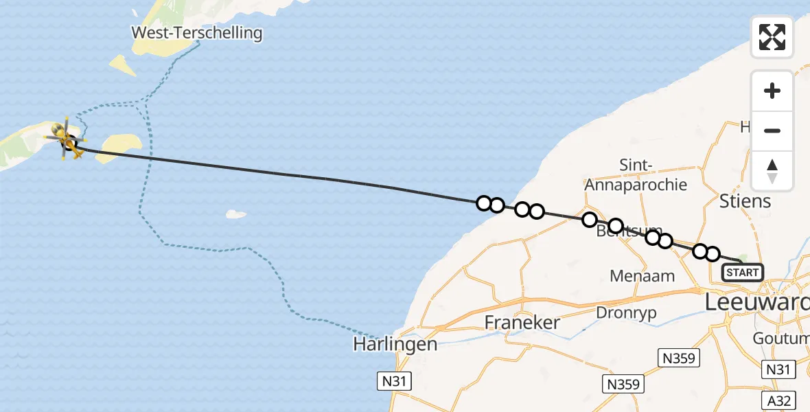 Vluchtroute Ambulancehelikopter Vliegbasis Leeuwarden - Vlieland Heliport, 18 juli 2026, 13:30