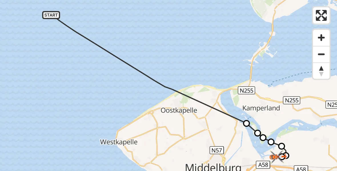 Vluchtroute Kustwachthelikopter Noordzee - Vliegveld Midden-Zeeland, 18 juli 2026, 13:36