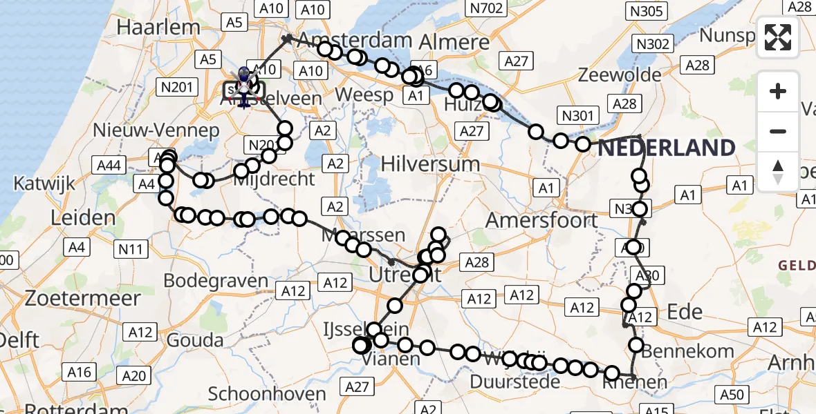 Vluchtroute Politiehelikopter Amsterdam Vliegveld Schiphol - Amsterdam Vliegveld Schiphol, 18 juli 2026, 13:45
