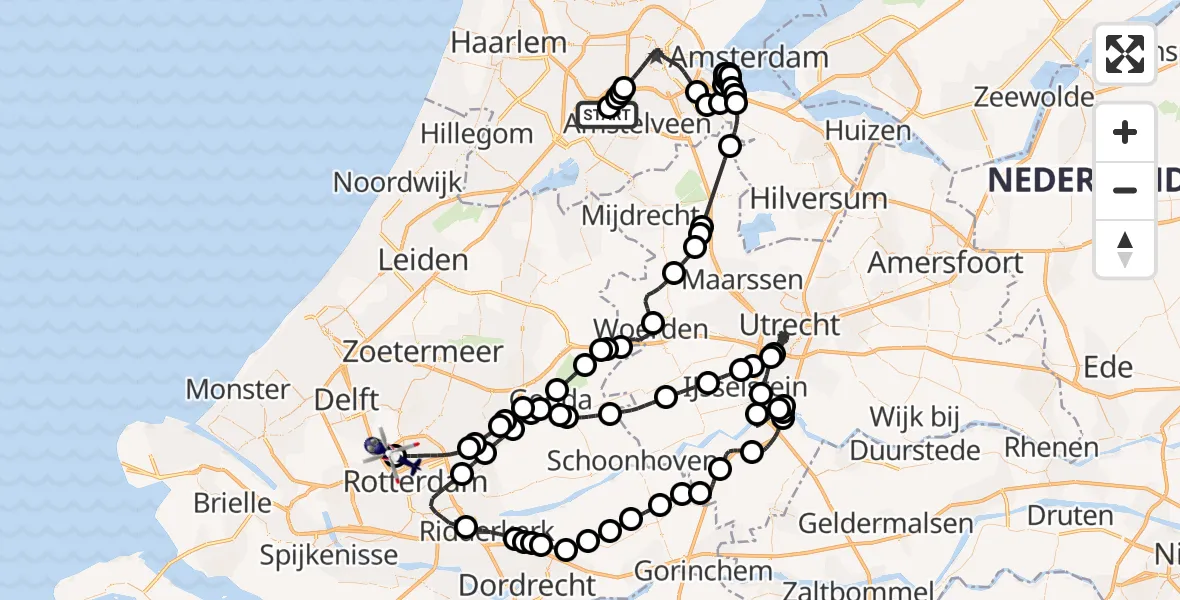Vluchtroute Politiehelikopter Amsterdam Vliegveld Schiphol - Rotterdam The Hague Airport, 18 juli 2026, 13:49