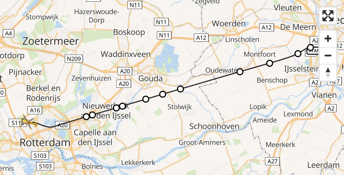 Vluchtroute Traumahelikopter Nieuwegein - Rotterdam The Hague Airport, 18 juli 2026, 14:17