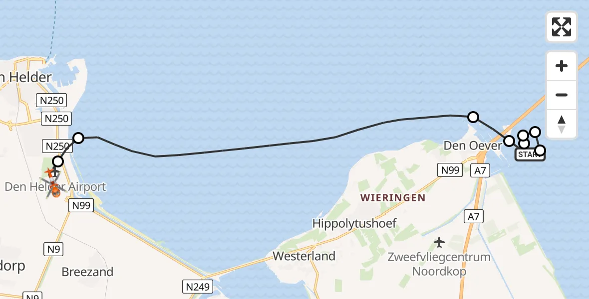 Vluchtroute Kustwachthelikopter IJsselmeer - Militair vliegveld De Kooy / Den Helder Airport, 18 juli 2026, 14:39