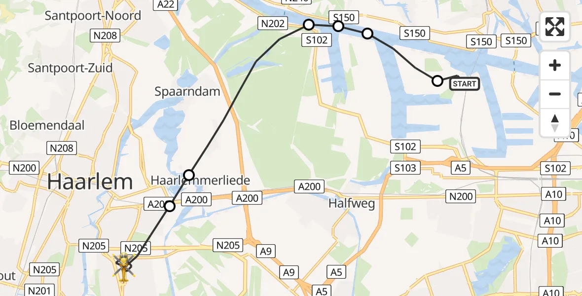 Vluchtroute Traumahelikopter Amsterdam Heliport - Haarlem, 18 juli 2026, 14:41
