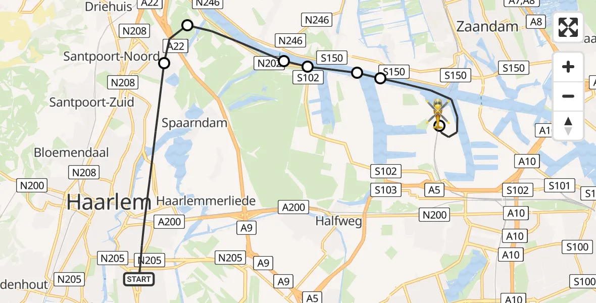 Vluchtroute Traumahelikopter Haarlem - Amsterdam Heliport, 18 juli 2026, 15:11