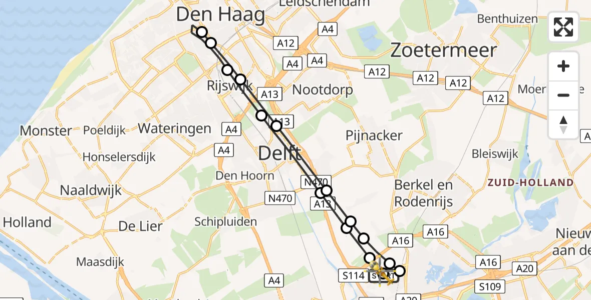 Vluchtroute Traumahelikopter Rotterdam The Hague Airport - Rotterdam The Hague Airport, 18 juli 2026, 16:34
