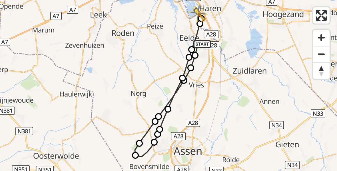 Vluchtroute Traumahelikopter Groningen Airport Eelde - Haren Gn, 18 juli 2026, 16:51