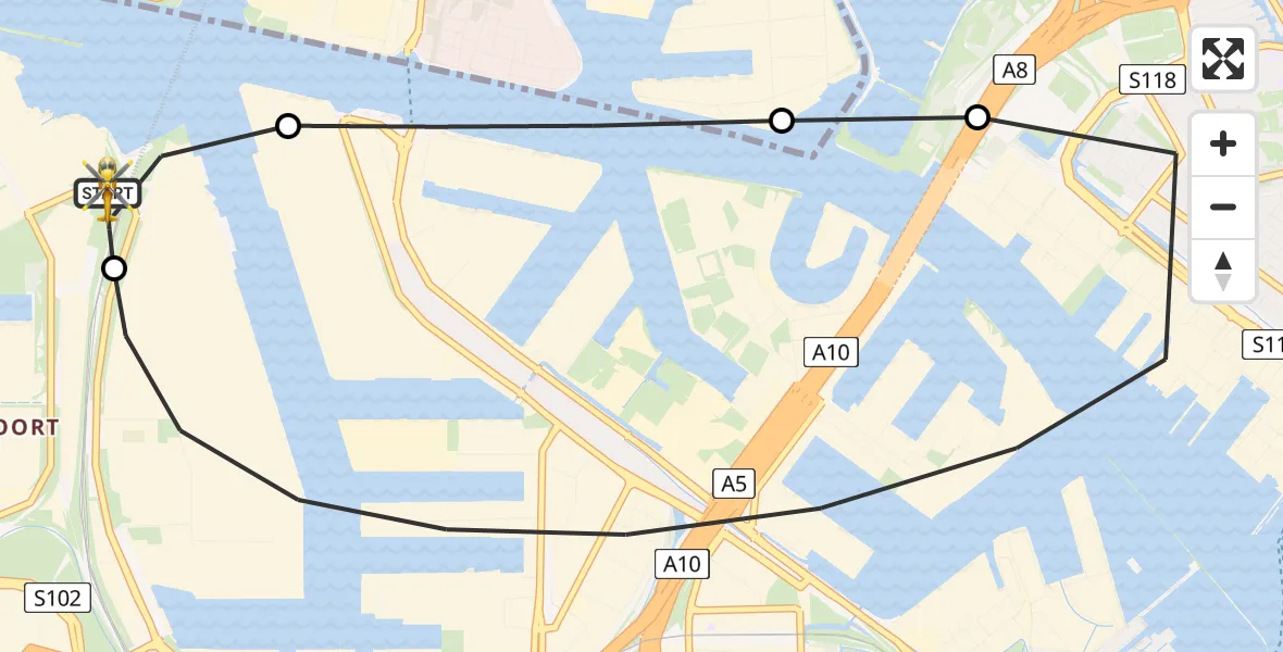 Vluchtroute Traumahelikopter Amsterdam Heliport - Amsterdam Heliport, 18 juli 2026, 16:55