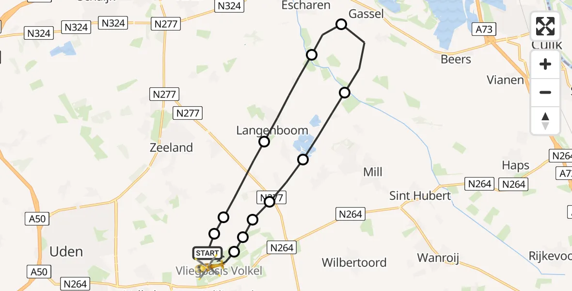 Vluchtroute Traumahelikopter Vliegbasis Volkel - Vliegbasis Volkel, 18 juli 2026, 17:03