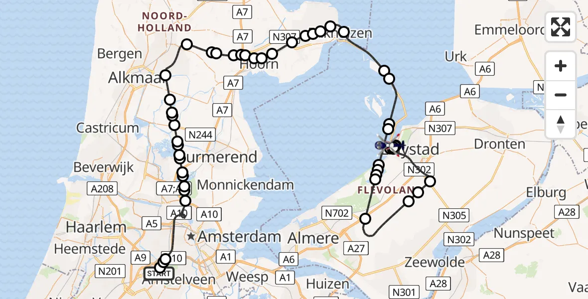 Vluchtroute Politiehelikopter Amsterdam Vliegveld Schiphol - Markermeer, 18 juli 2026, 18:02