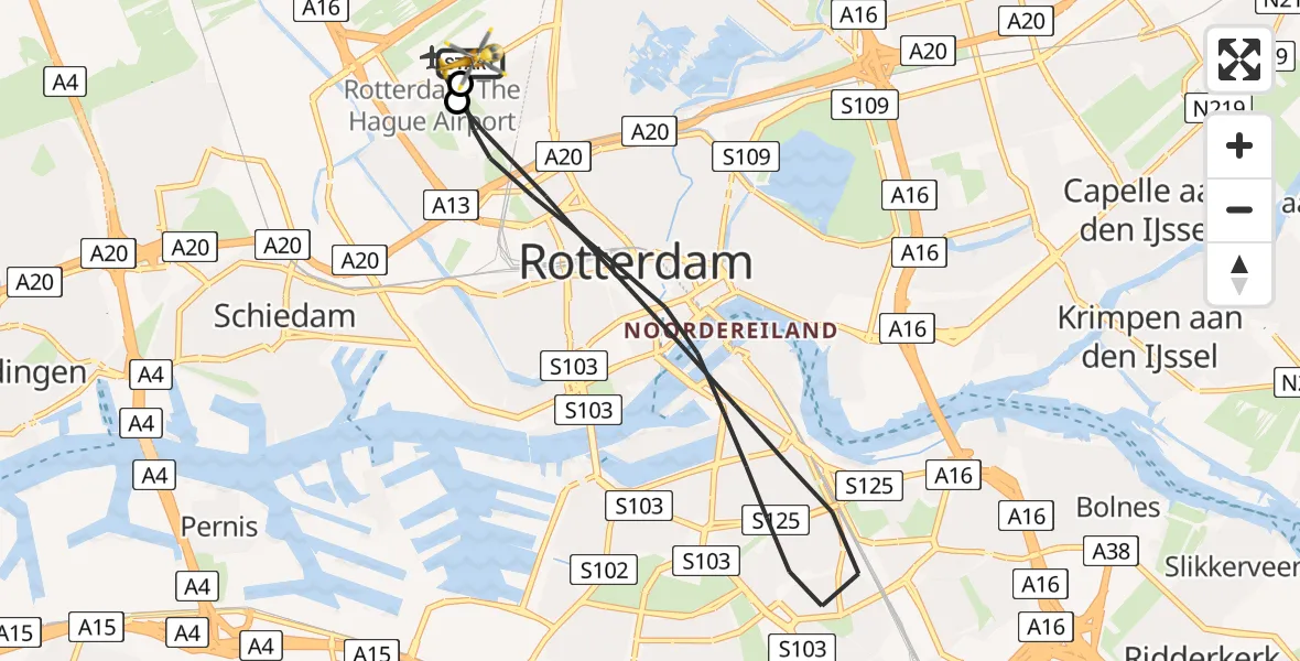 Vluchtroute Traumahelikopter Rotterdam The Hague Airport - Rotterdam The Hague Airport, 18 juli 2026, 18:13