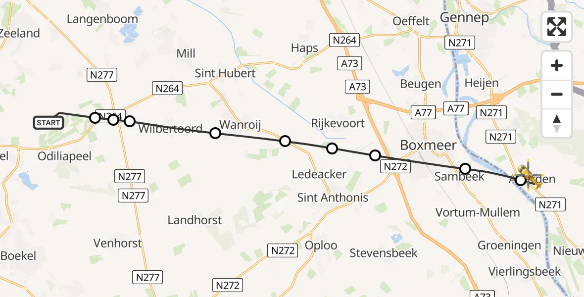 Vluchtroute Traumahelikopter Vliegbasis Volkel - Afferden L, 18 juli 2026, 18:22