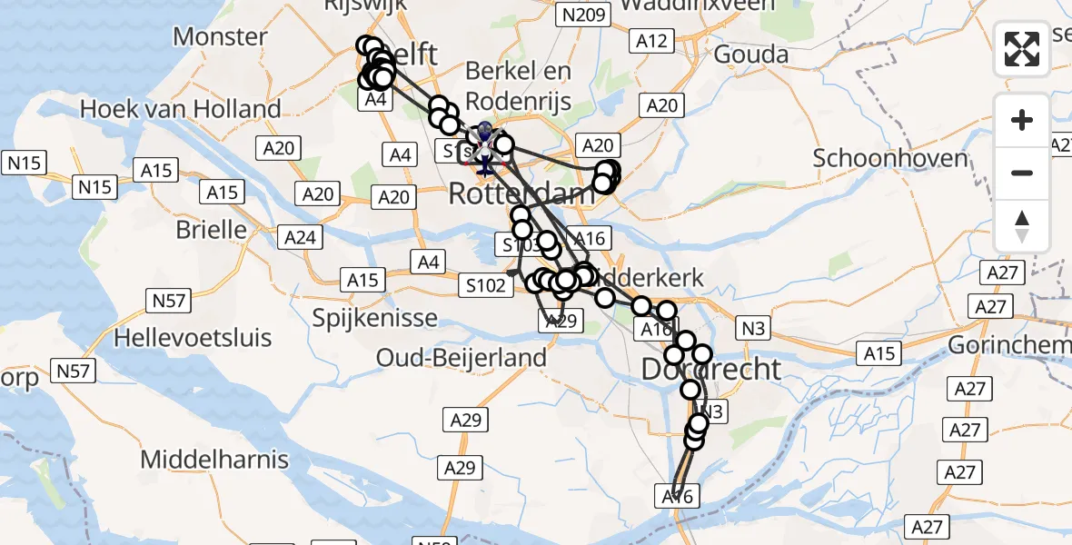 Vluchtroute Politiehelikopter Rotterdam The Hague Airport - Rotterdam The Hague Airport, 18 juli 2026, 18:35