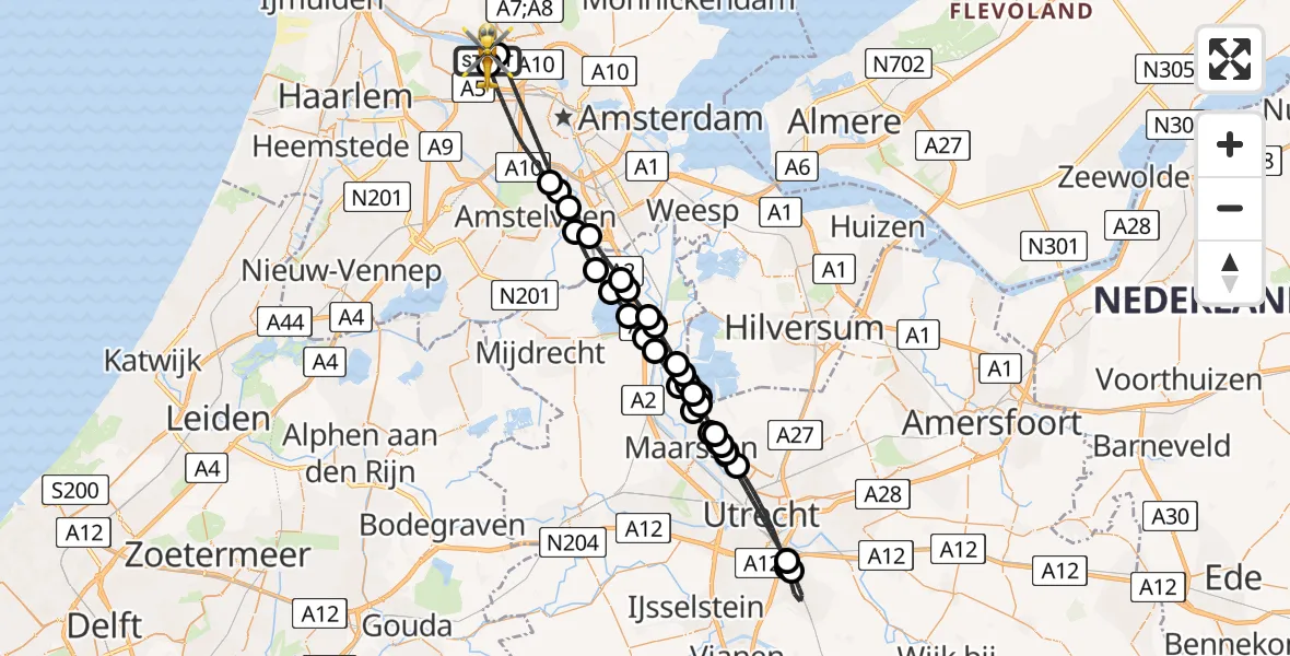 Vluchtroute Traumahelikopter Amsterdam Heliport - Amsterdam Heliport, 18 juli 2026, 18:36