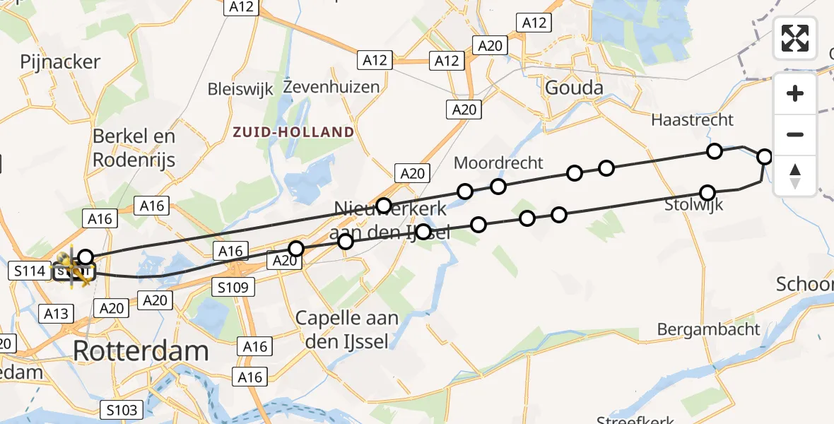 Vluchtroute Traumahelikopter Rotterdam The Hague Airport - Rotterdam The Hague Airport, 18 juli 2026, 18:40